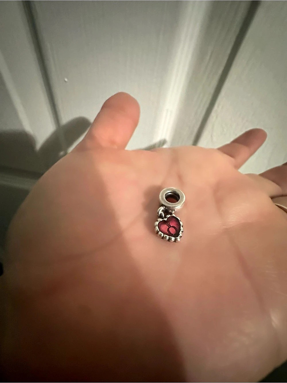 Pandora July Blazing Red Beaded Heart Dangle Charm Pink Stone Pendant Necklace